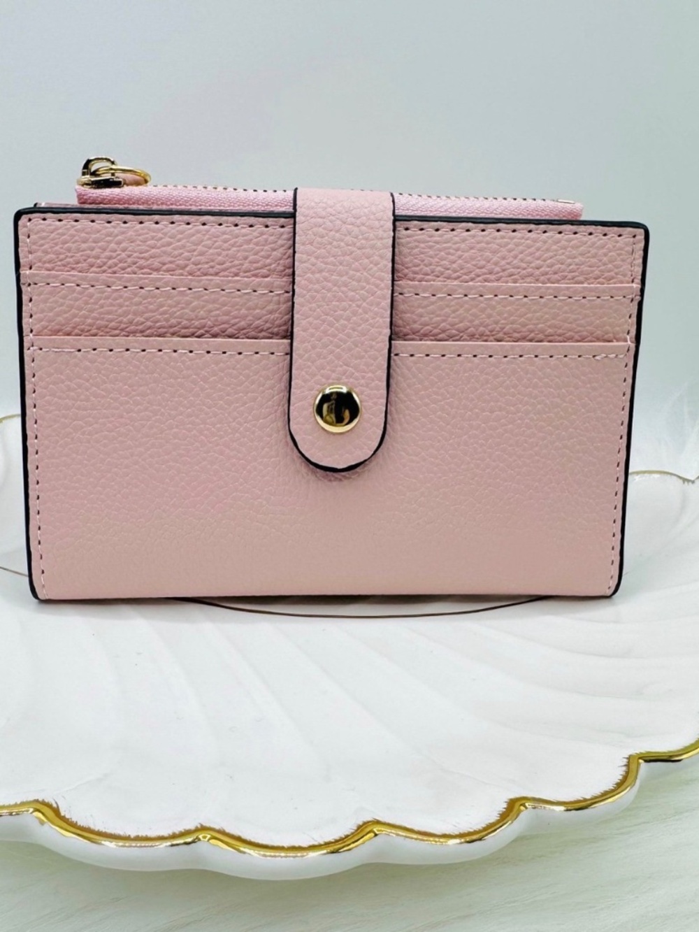 Classic Snap Card Wallet in Light Pink with Gold Accent